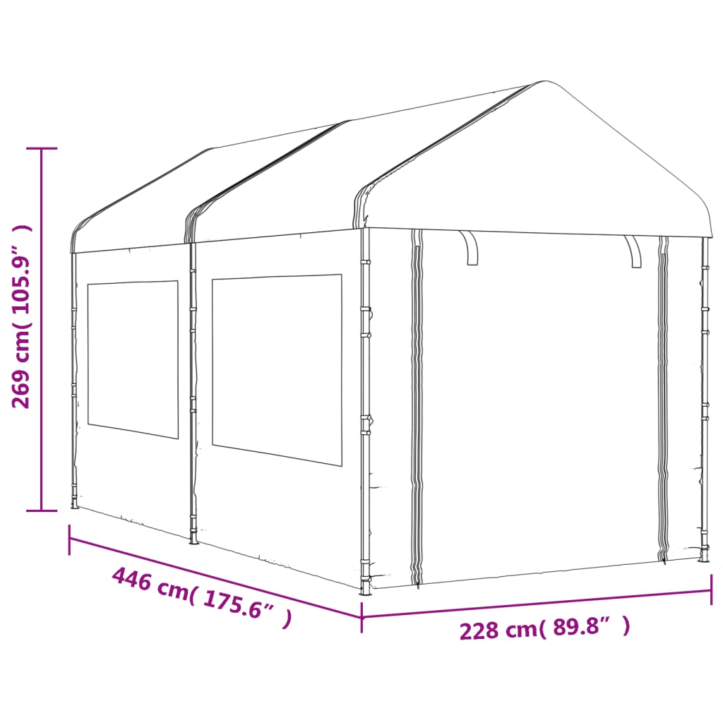 Huvimaja katolla valkoinen 4,46x2,28x2,69 m polyeteeni