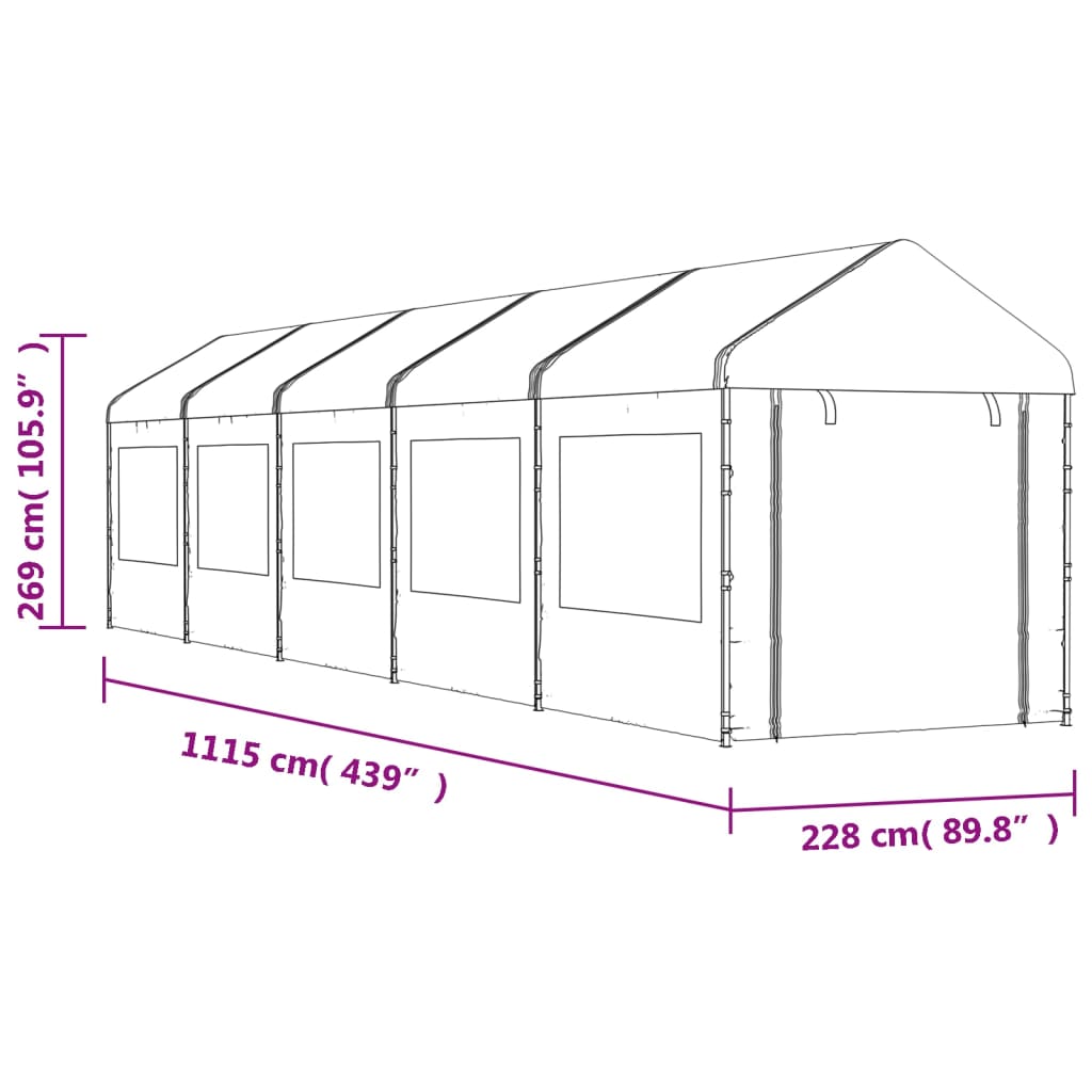 Huvimaja katolla valkoinen 11,15x2,28x2,69 m polyeteeni