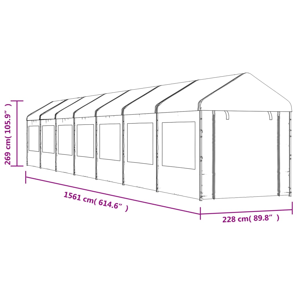 Huvimaja katolla valkoinen 15,61x2,28x2,69 m polyeteeni