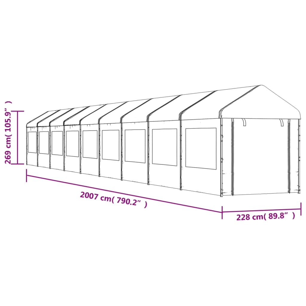 Huvimaja katolla valkoinen 20,07x2,28x2,69 m polyeteeni