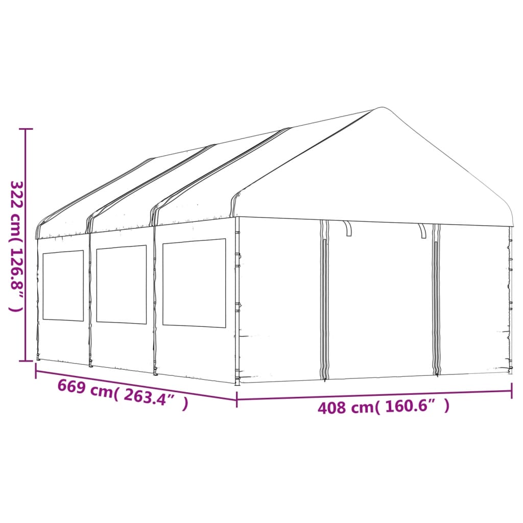 Huvimaja katolla valkoinen 6,69x4,08x3,22 m polyeteeni