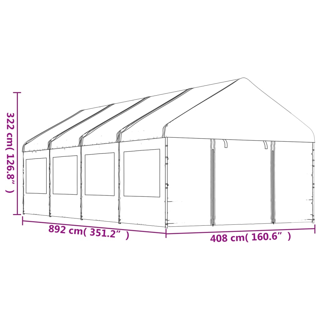 Huvimaja katolla valkoinen 8,92x4,08x3,22 m polyeteeni