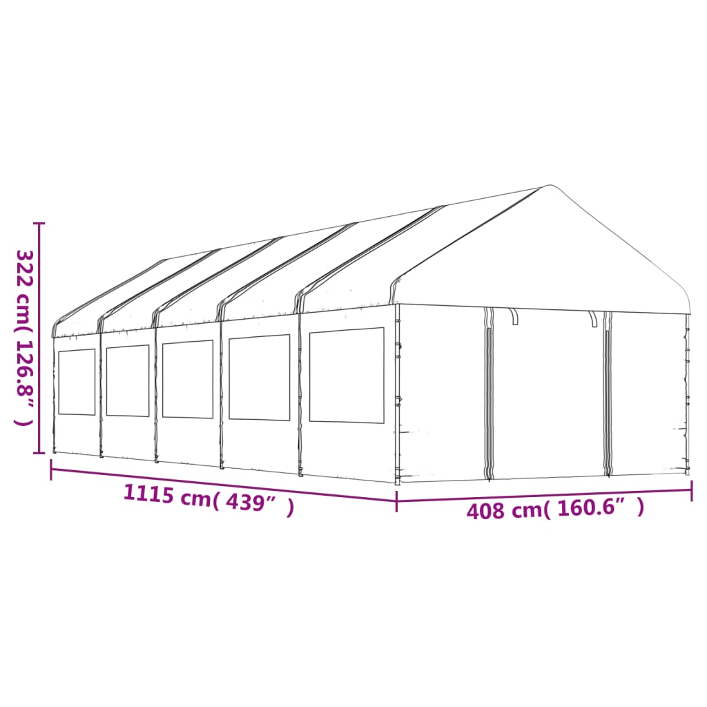 Huvimaja katolla valkoinen 11,15x4,08x3,22 m polyeteeni