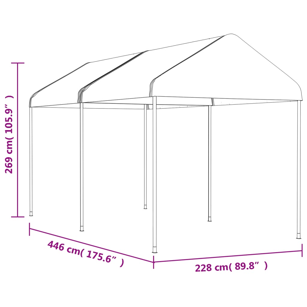 Huvimaja katolla valkoinen 4,46x2,28x2,69 m polyeteeni