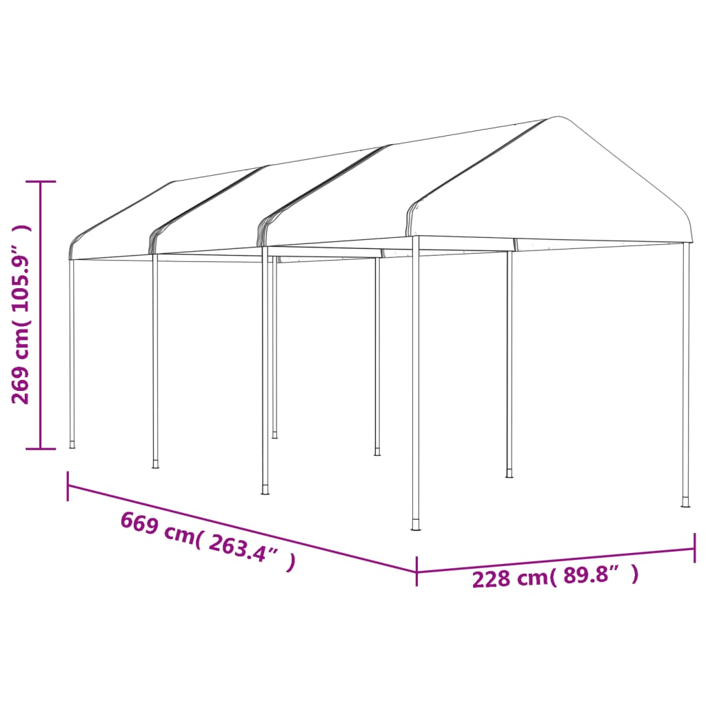 Huvimaja katolla valkoinen 6,69x2,28x2,69 m polyeteeni