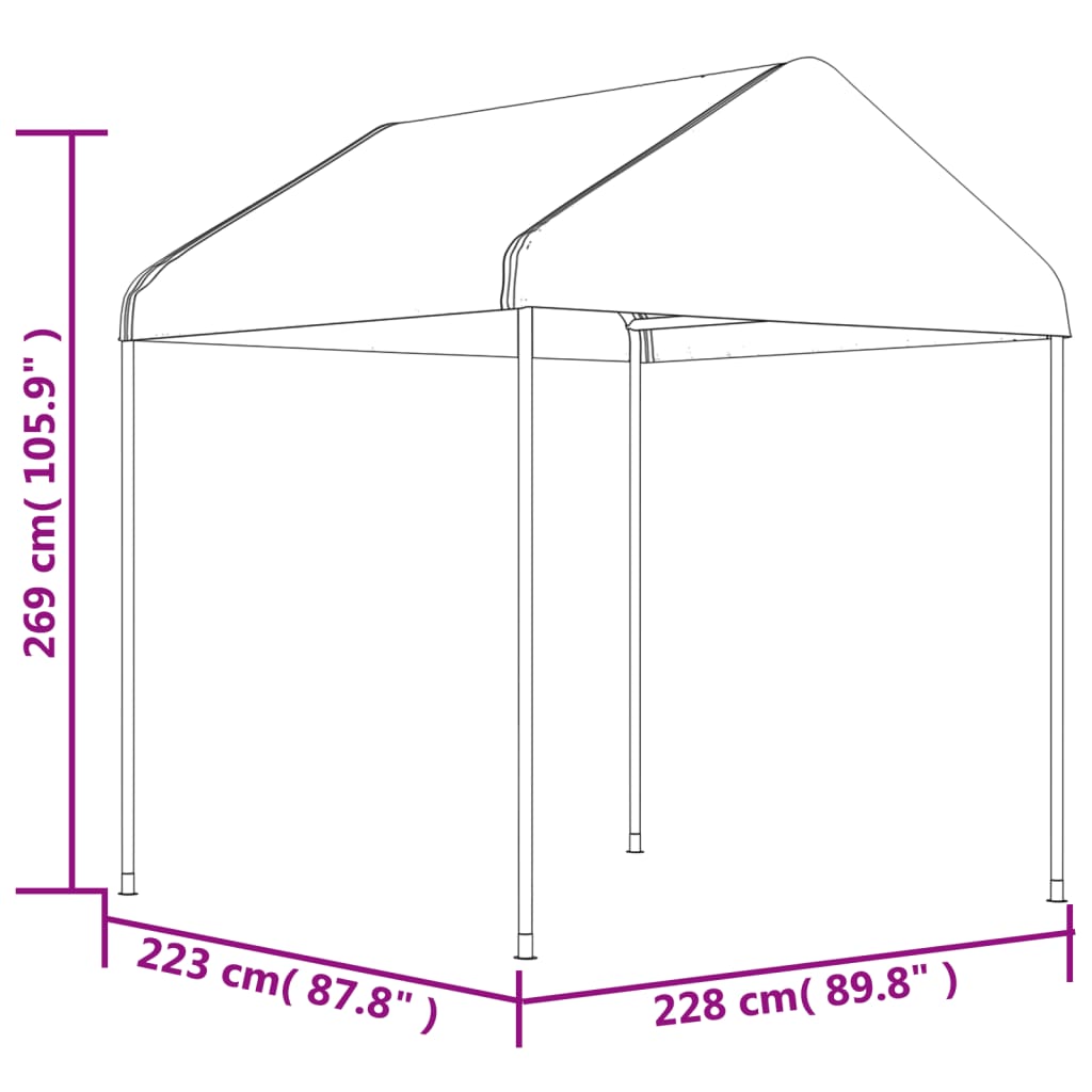 Huvimaja katolla valkoinen 6,69x2,28x2,69 m polyeteeni