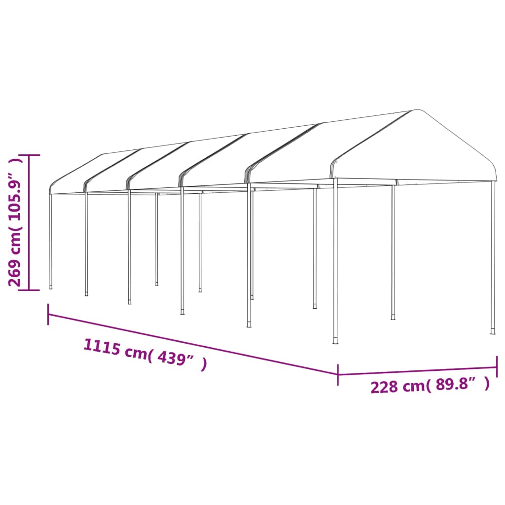 Huvimaja katolla valkoinen 11,15x2,28x2,69 m polyeteeni