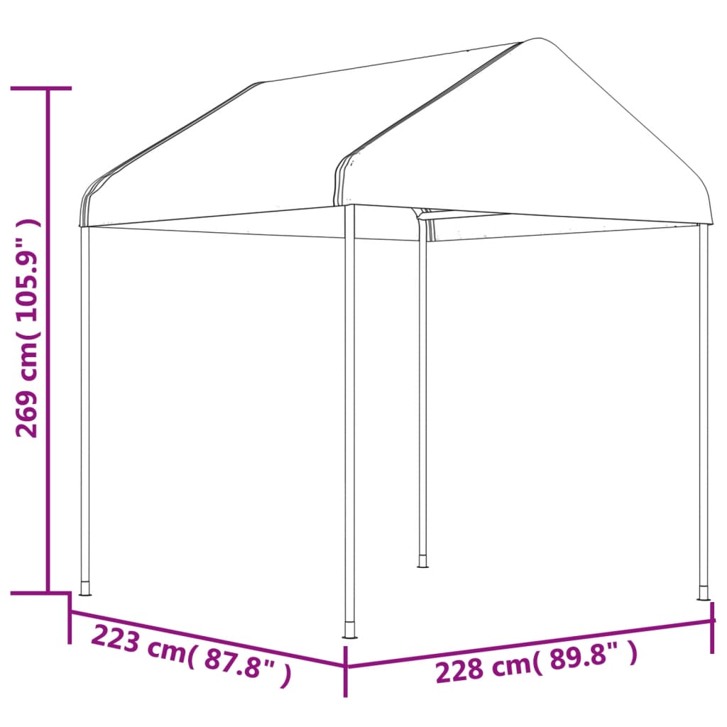 Huvimaja katolla valkoinen 11,15x2,28x2,69 m polyeteeni