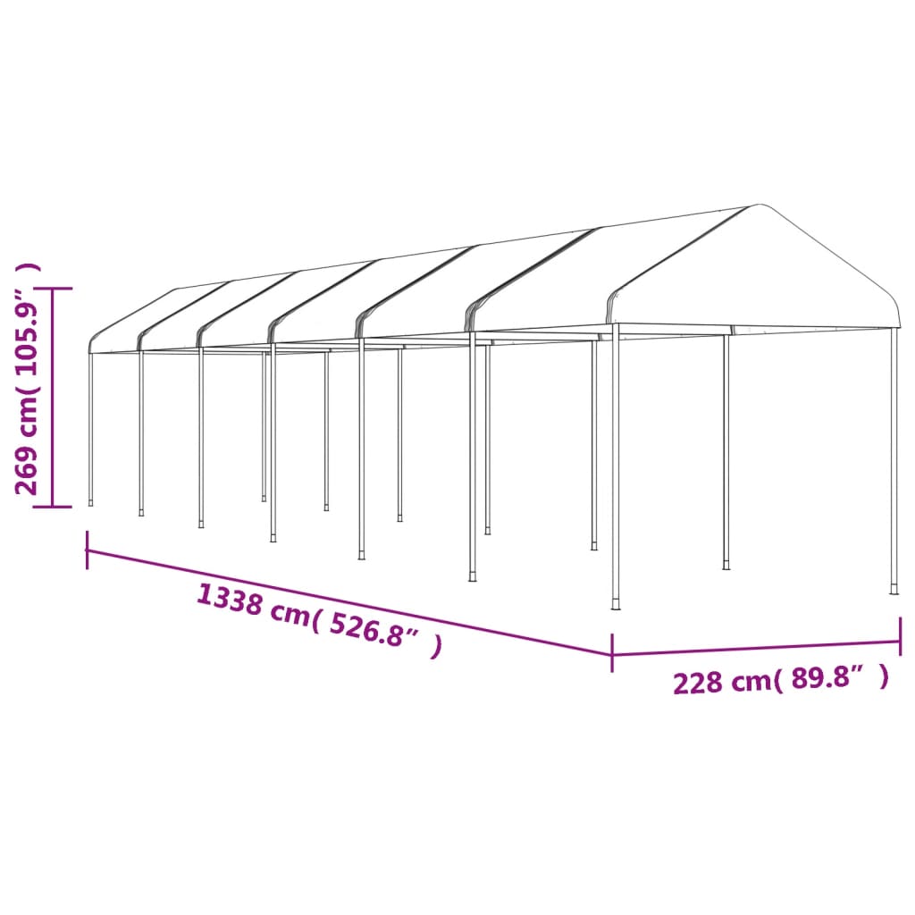 Huvimaja katolla valkoinen 13,38x2,28x2,69 m polyeteeni