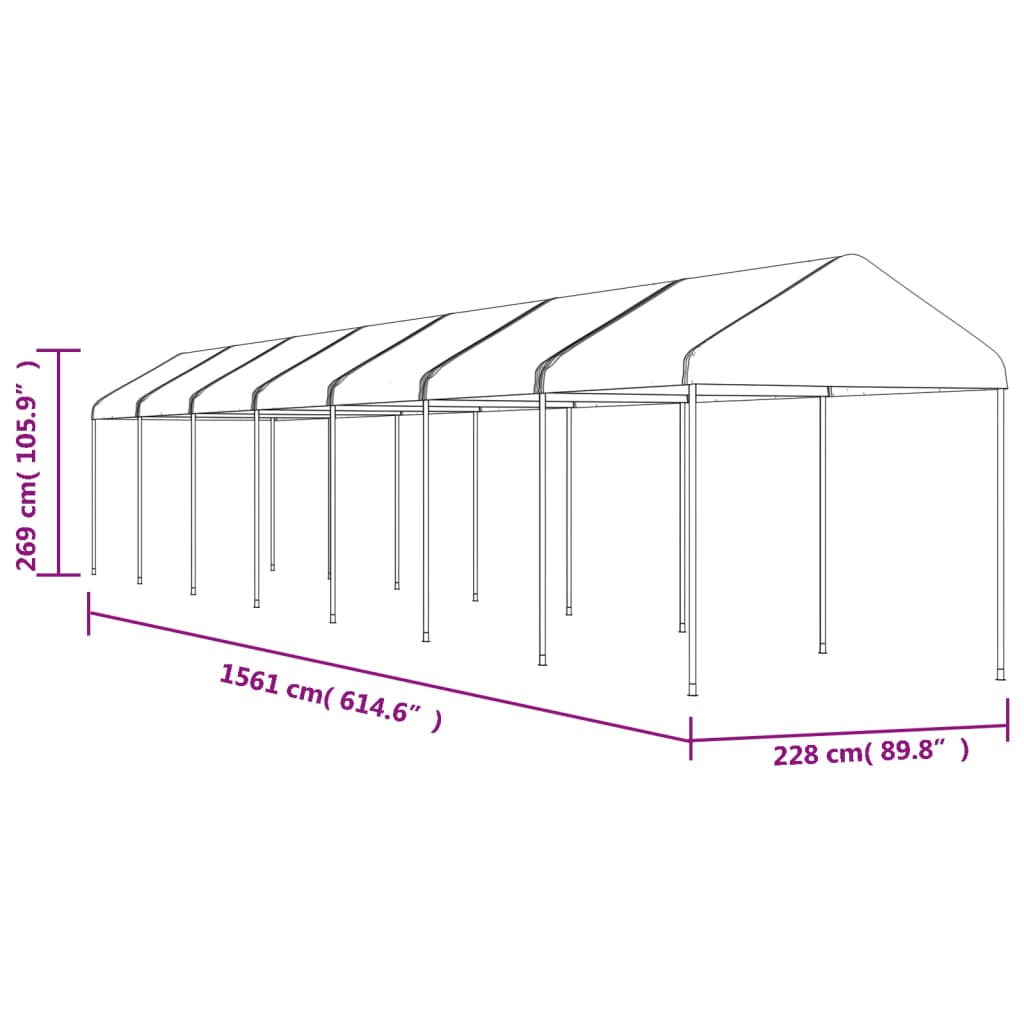 Huvimaja katolla valkoinen 15,61x2,28x2,69 m polyeteeni