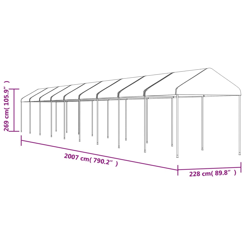 Huvimaja katolla valkoinen 20,07x2,28x2,69 m polyeteeni