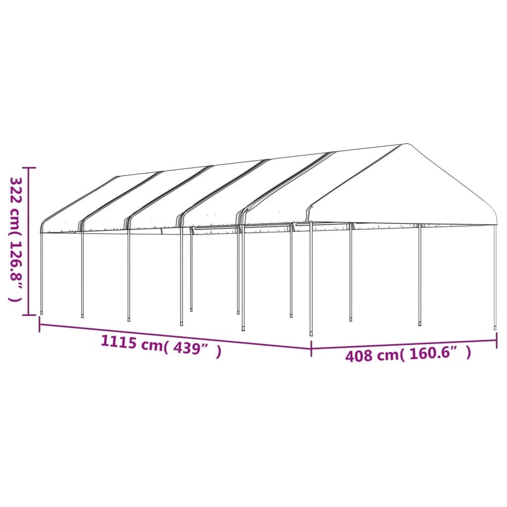 Huvimaja katolla valkoinen 11,15x4,08x3,22 m polyeteeni