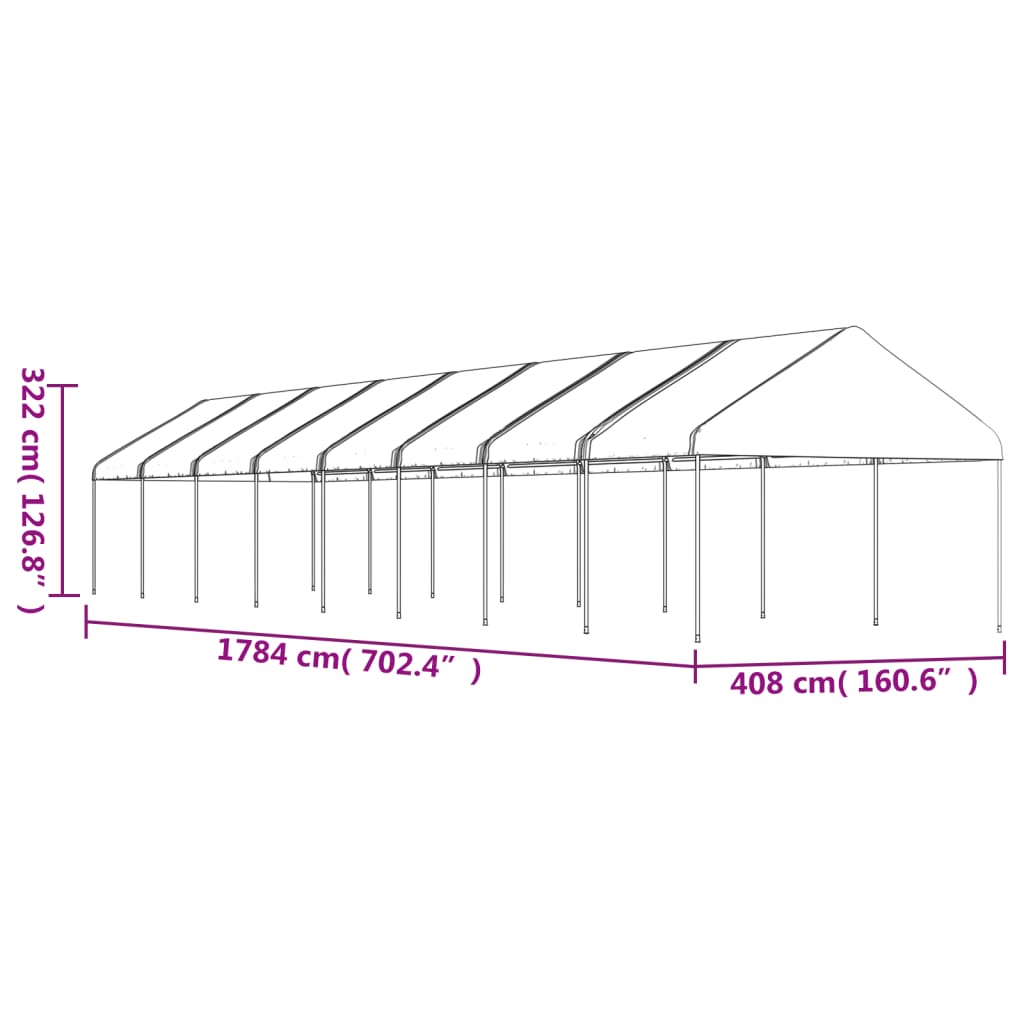 Huvimaja katolla valkoinen 17,84x4,08x3,22 m polyeteeni