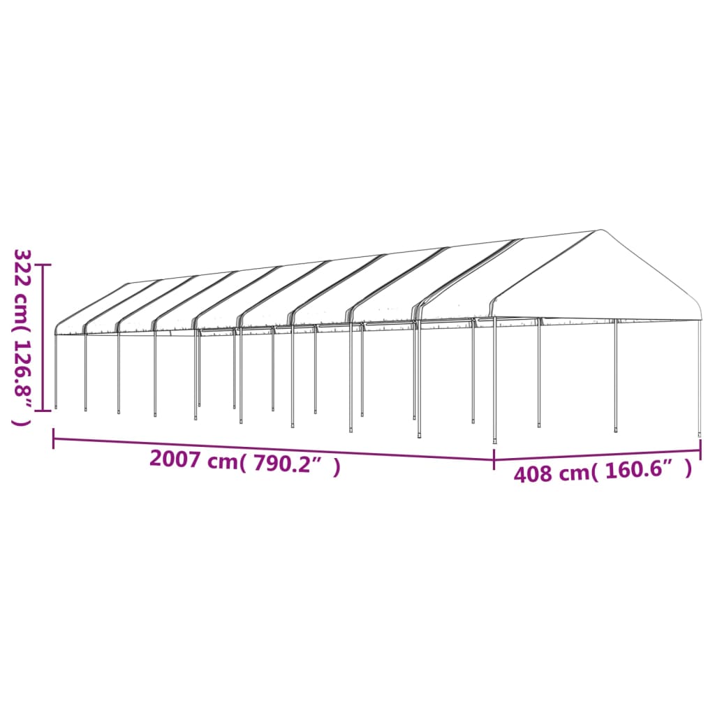 Huvimaja katolla valkoinen 20,07x4,08x3,22 m polyeteeni