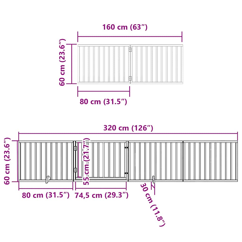 Koiraportti kokoontaittuva 8 paneelia ruskea 640 cm poppelipuu