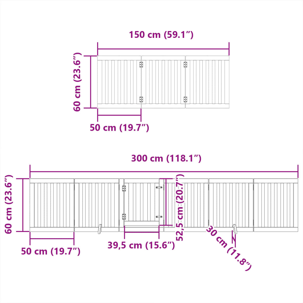 Koiraportti kokoontaittuva 9 paneelia musta 450 cm poppelipuu