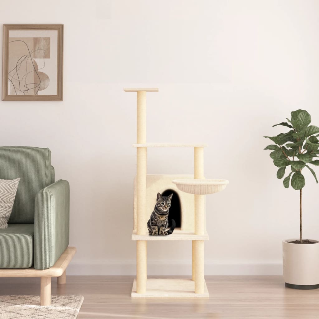 Cat climbing tree with sisal scratching posts cream 132 cm