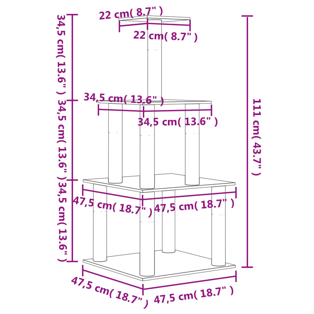 Kissan kiipeilypuu sisal- raapimispylväillä kerma 111 cm