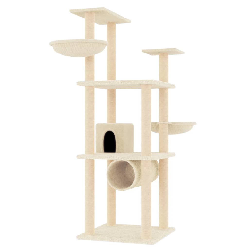 Cat climbing tree with sisal scratching posts cream 141 cm