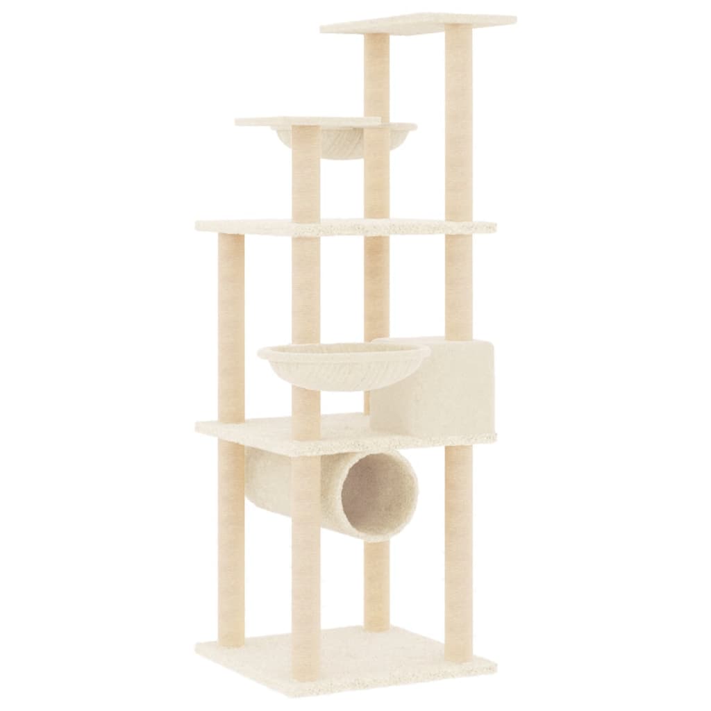 Cat climbing tree with sisal scratching posts cream 141 cm