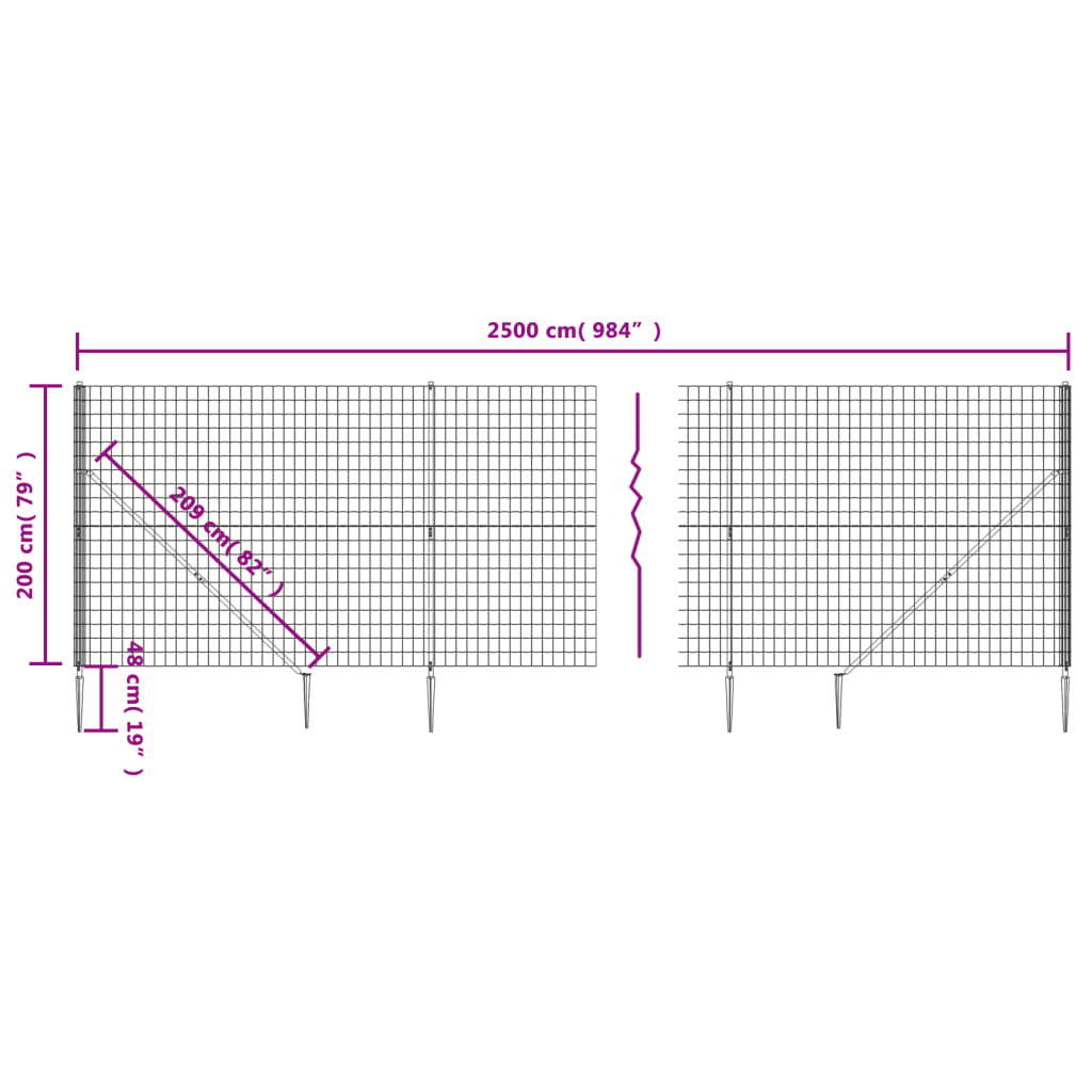 Chain link fence with spikes anthracite 2x25 m