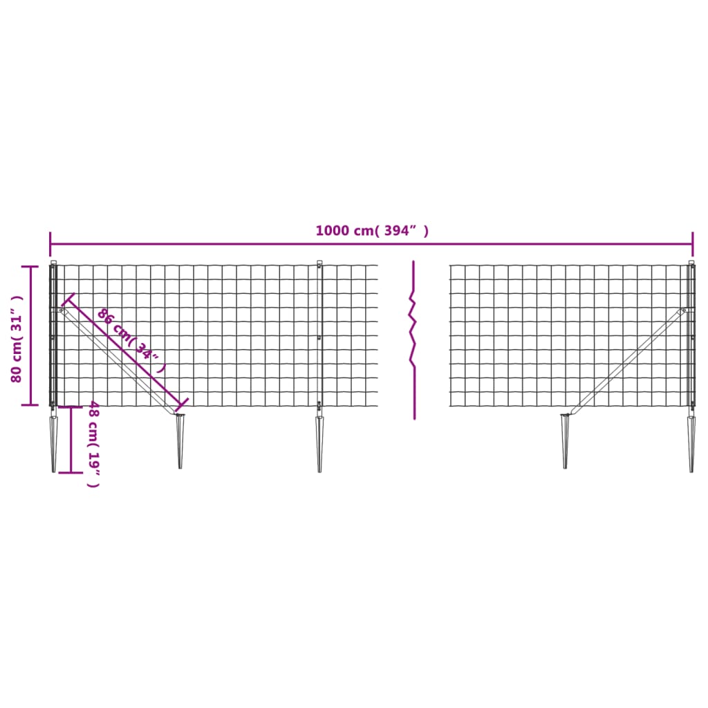 Verkkoaita maapiikeillä antrasiitti 0,8x10 m