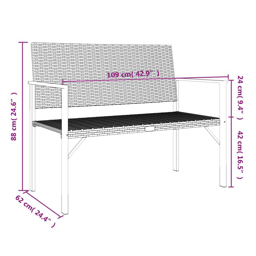 2-seater garden bench, grey polyrattan