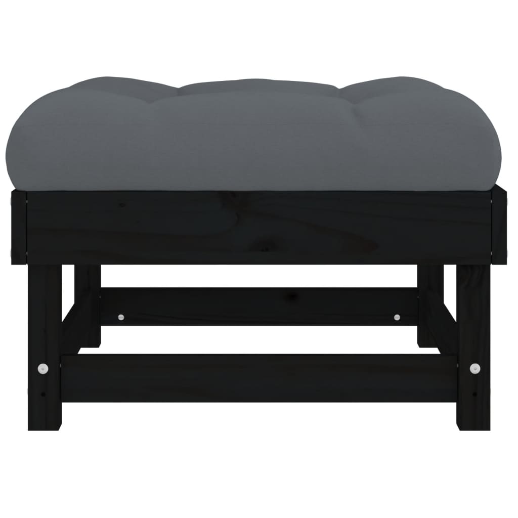 Outdoor stool with cushion, black solid pine