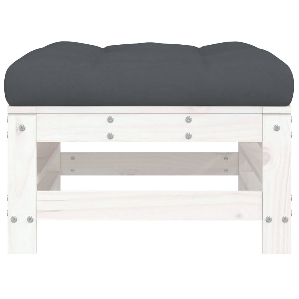 Outdoor stool with cushion, white solid pine