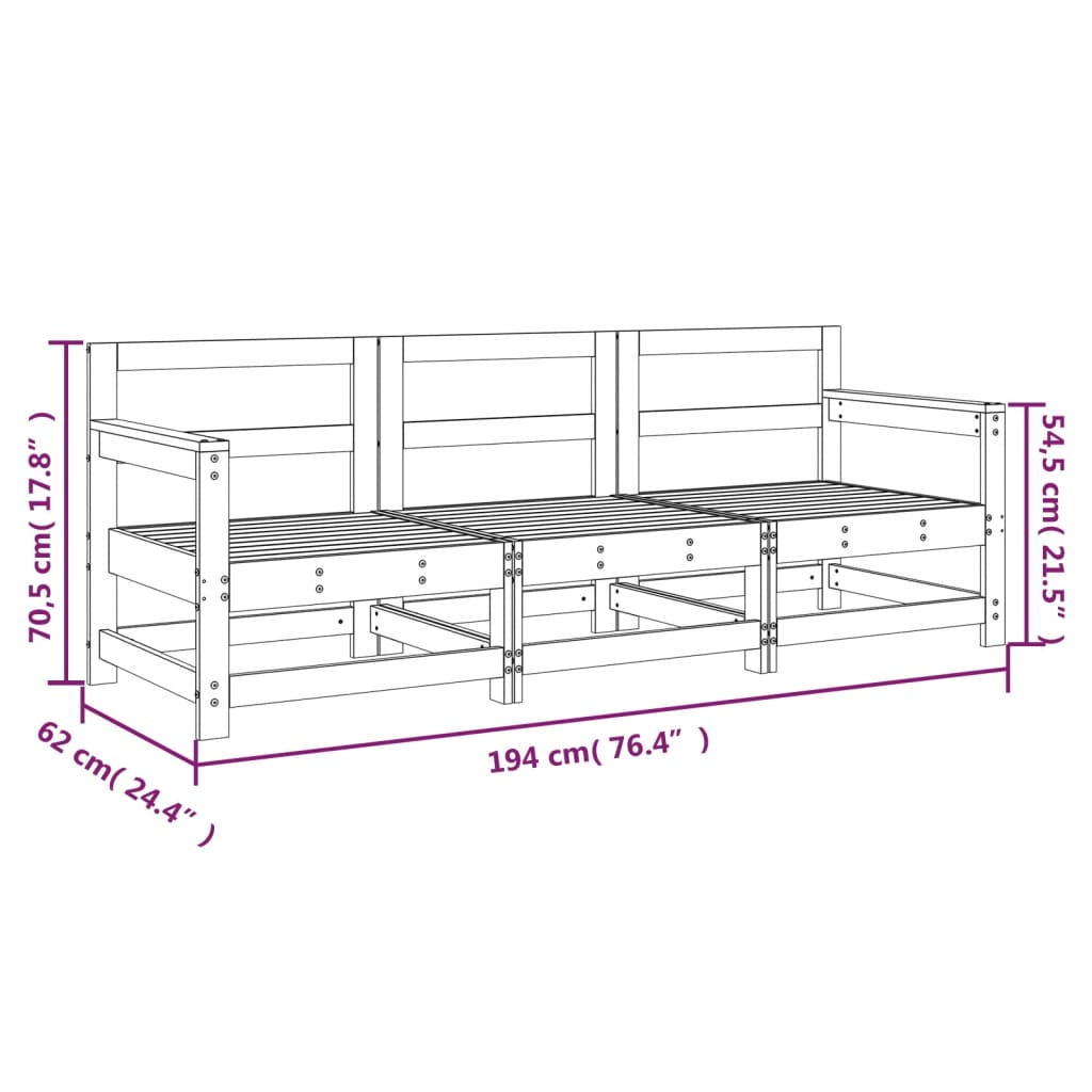 3-piece garden sofa set, solid Douglas fir