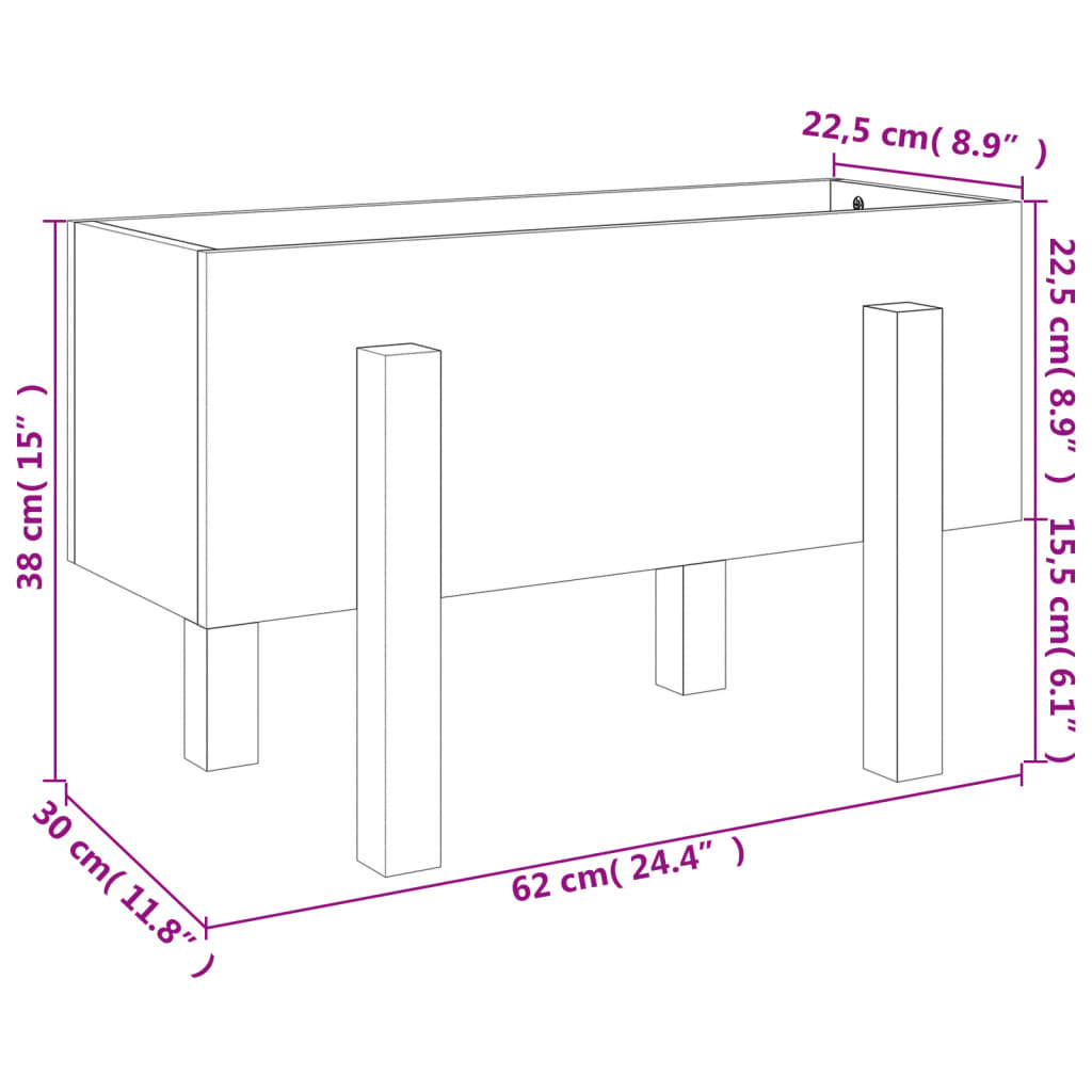 Garden flower box white 62x30x38 cm solid pine