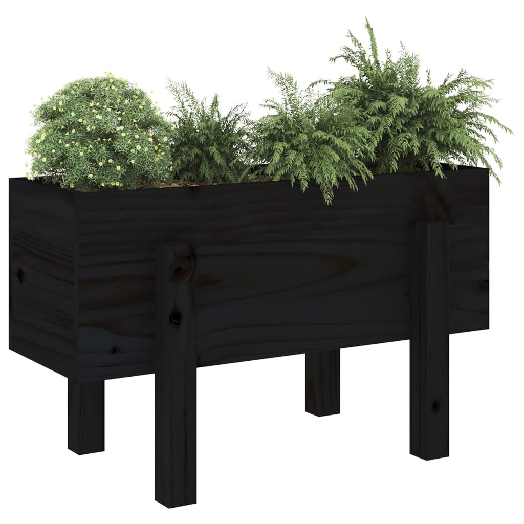 Flower box black 62x30x38 cm solid pine