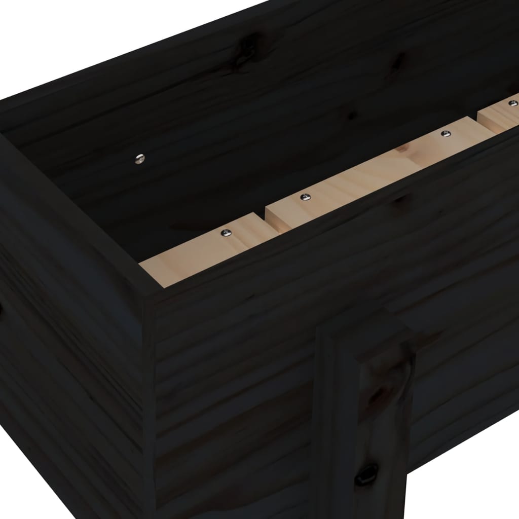 Flower box black 62x30x38 cm solid pine