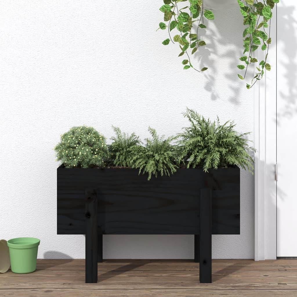 Flower box black 62x30x38 cm solid pine