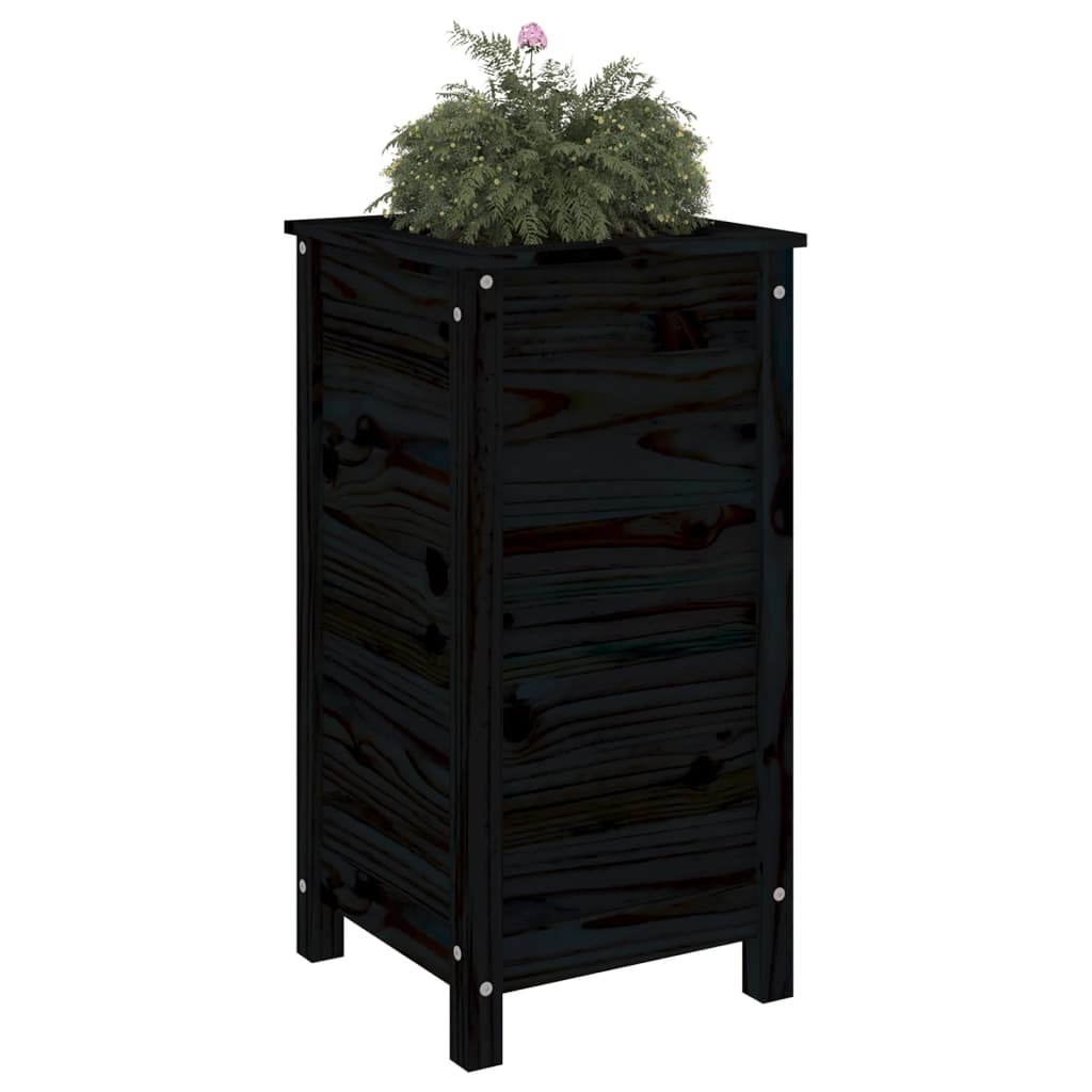 Flower box black 40x40x78 cm solid pine