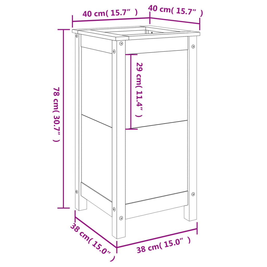 Flower box black 40x40x78 cm solid pine