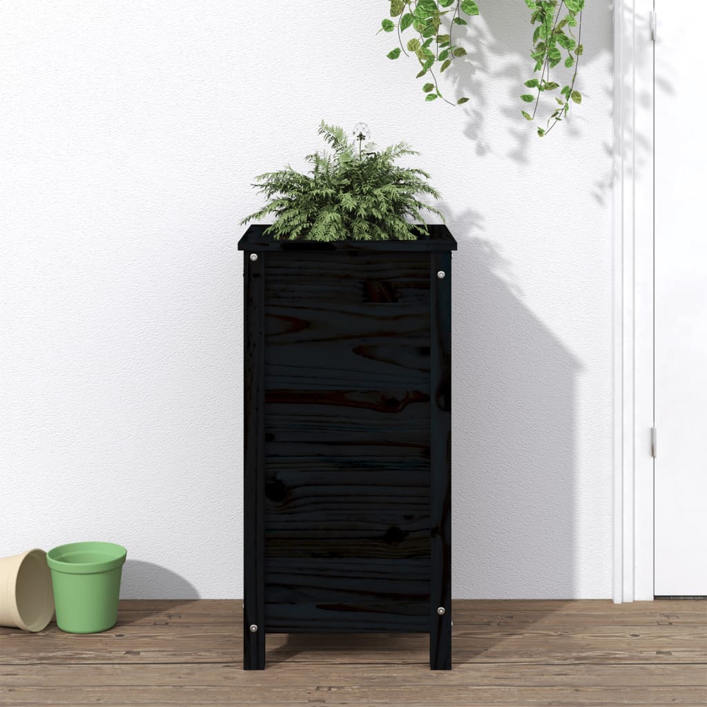 Flower box black 40x40x78 cm solid pine