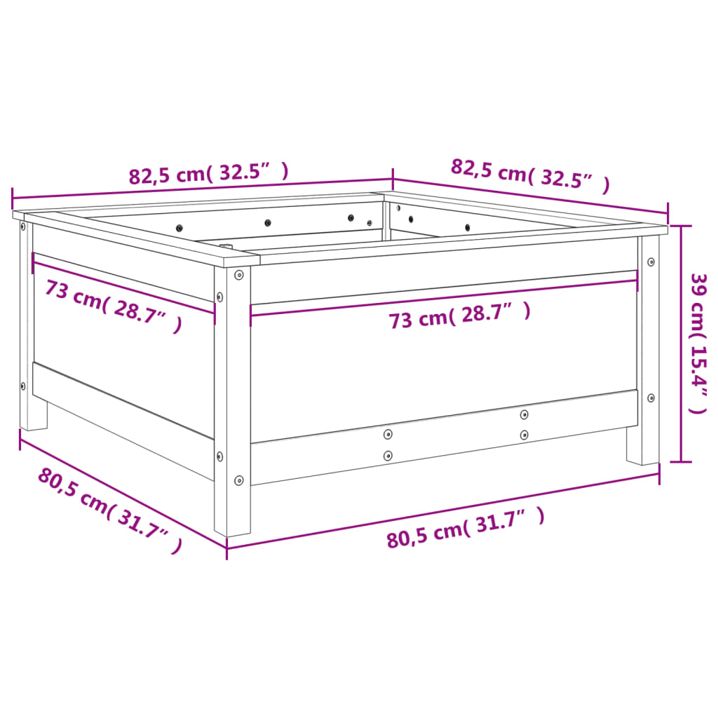 Kukkalaatikko valkoinen 82,5x82,5x39 cm täysi mänty