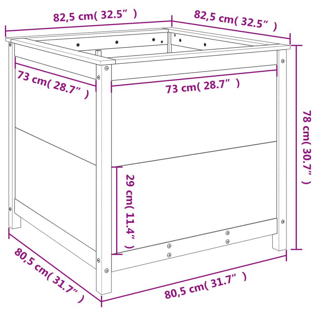 Kukkalaatikko valkoinen 82,5x82,5x78 cm täysi mänty