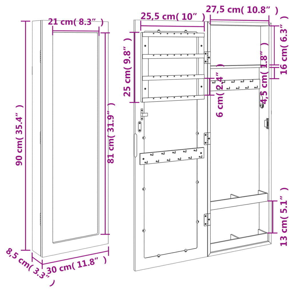 Peilikorukaappi seinäkiinnitettävä musta 30x8,5x90 cm