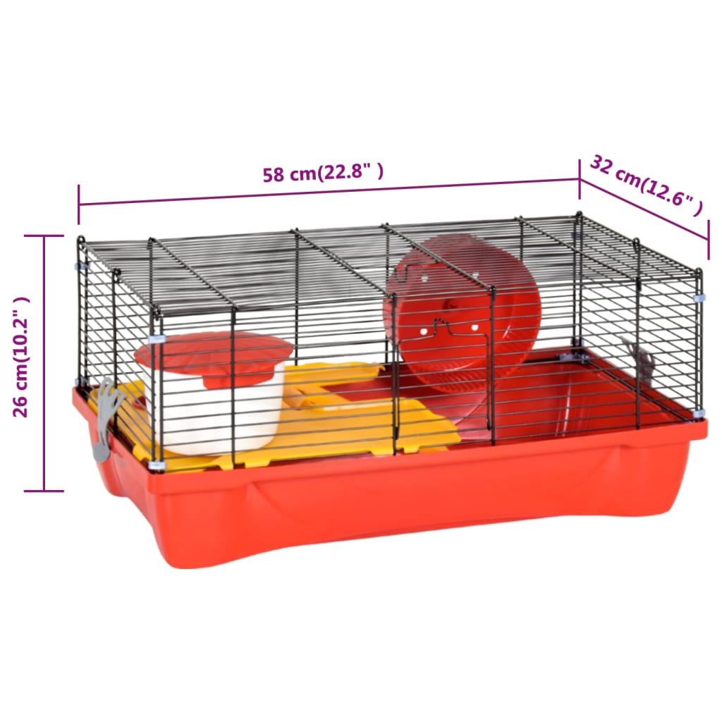 Hamsterin häkki punainen 58x32x36 cm polypropeeni ja metalli