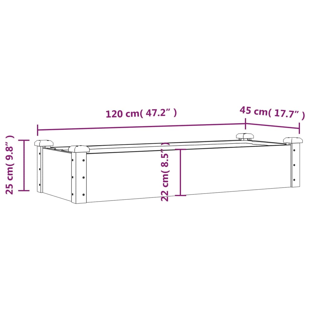 Kukkalaatikko vuorauksella harmaa 120x45x25 cm täysi kuusi