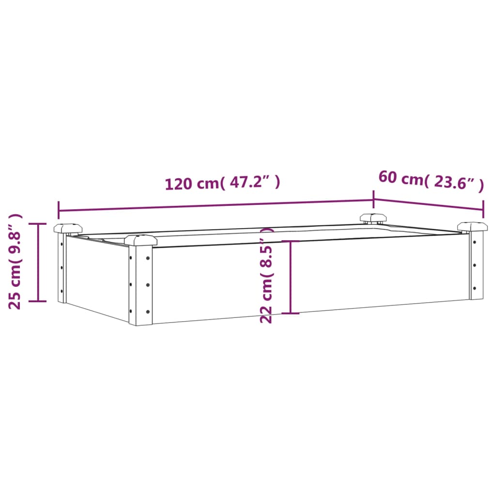 Kukkalaatikko vuorauksella harmaa 120x60x25 cm täysi kuusi