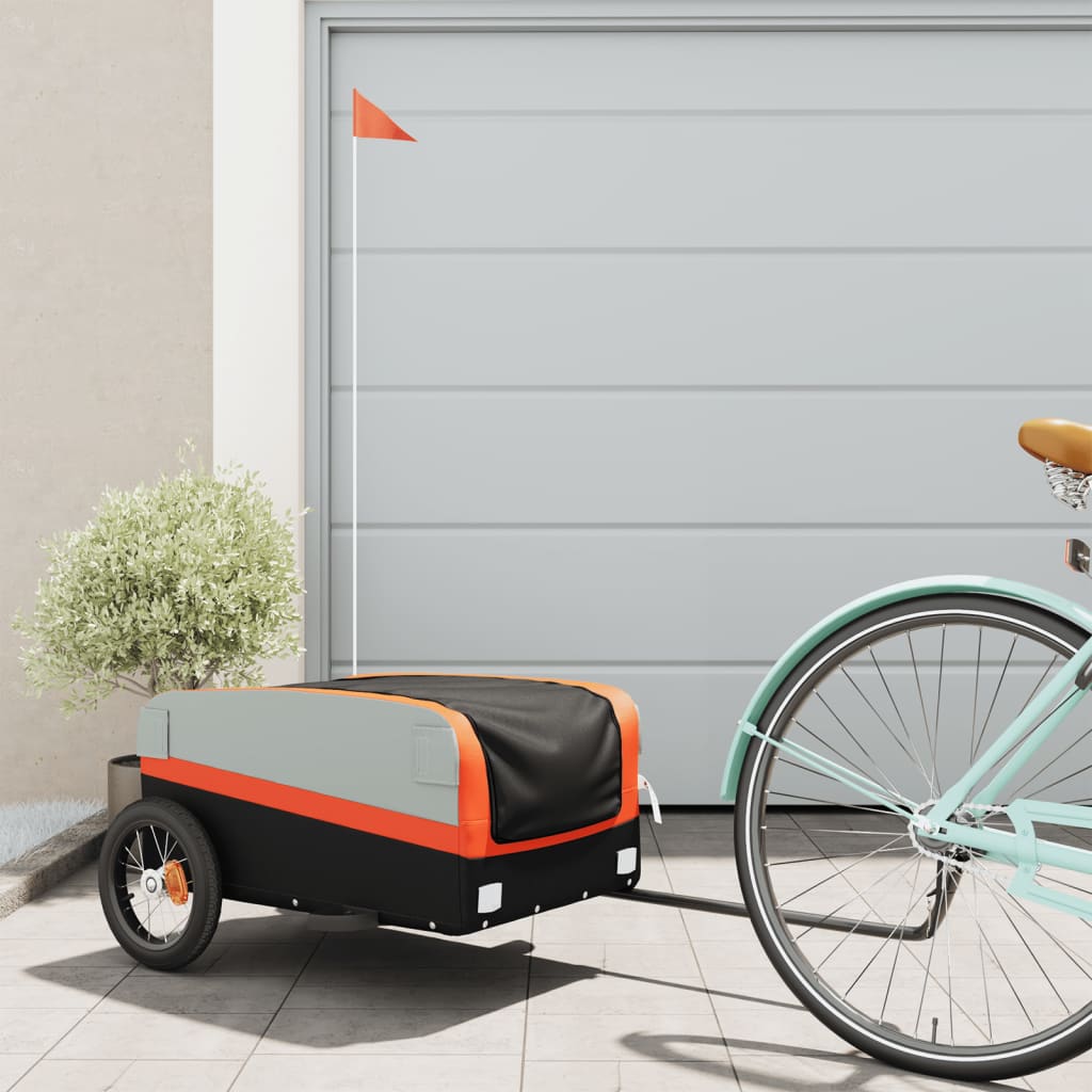 Bicycle trailer black and orange 30 kg iron