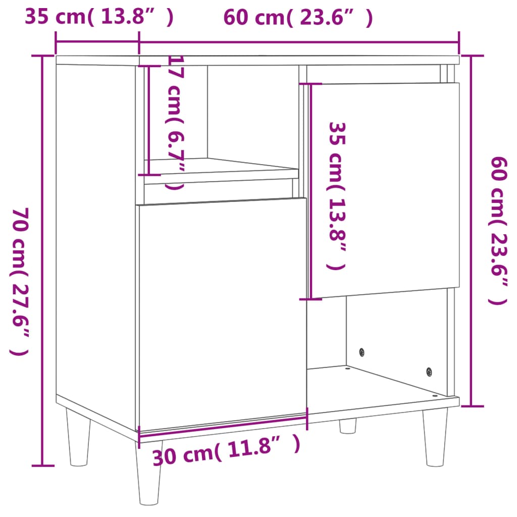 Senkit 3 kpl korkeakiilto valkoinen 60x35x70 cm tekninen puu