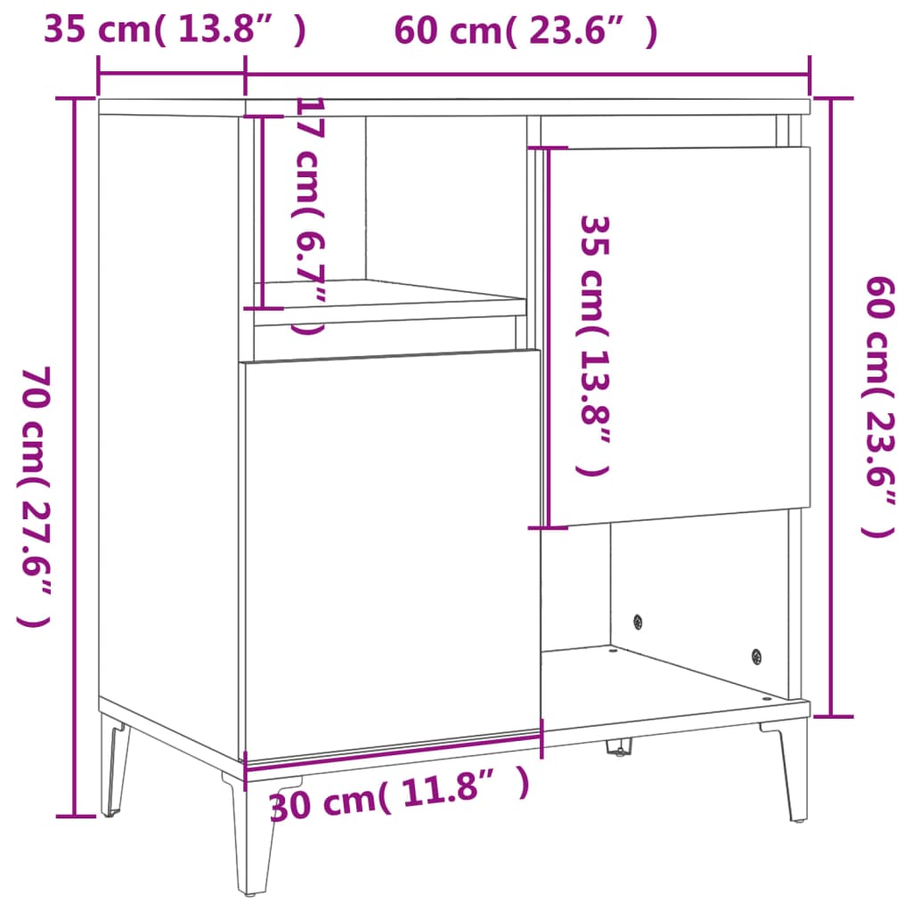 Senkit 3 kpl korkeakiilto valkoinen 60x35x70 cm tekninen puu