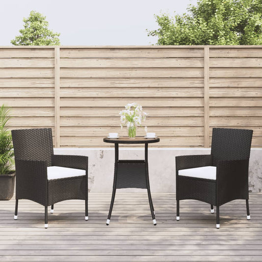 3-piece outdoor bistro set with cushions, black polyrattan