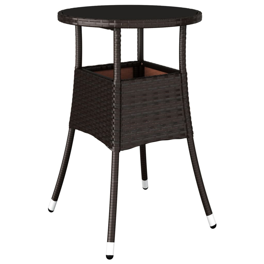 3-teiliges Outdoor-Bistro-Set mit braunen Polyrattan-Kissen