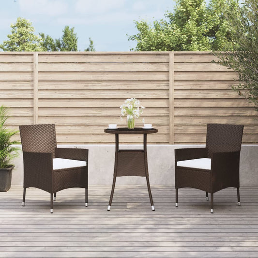 3-piece outdoor bistro set with cushions, brown polyrattan