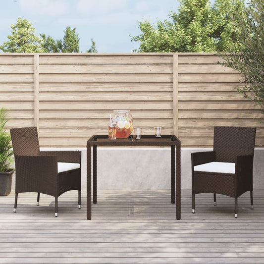 3-piece outdoor dining set with cushions, brown polyrattan